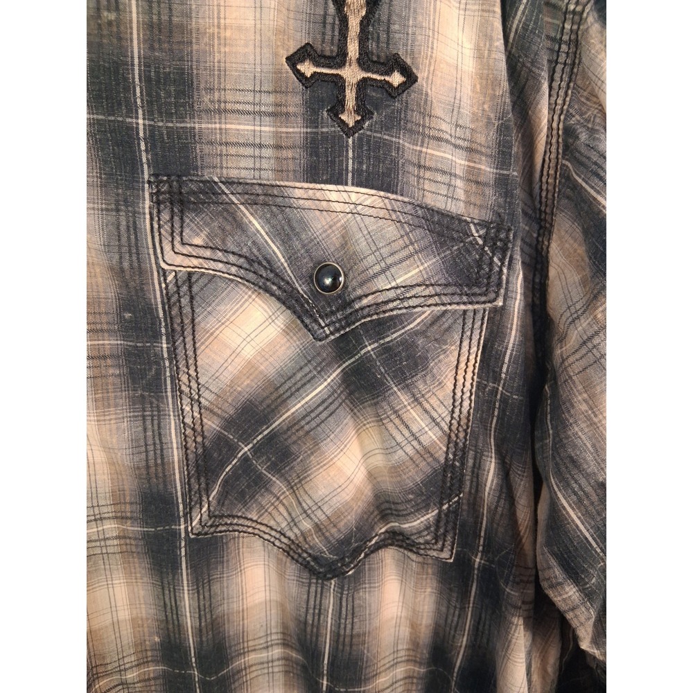 Gothic Western Panhandle Slim Pearl Snap Shirt Mens XL Gray Plaid Embroidered - Picture 5 of 11
